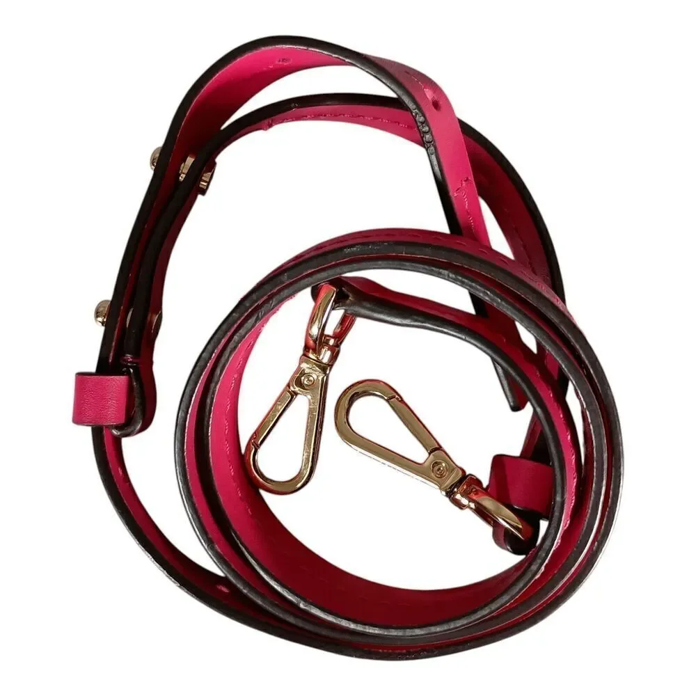 Michael Kors Replacement Shoulder Strap  & 2 Gold Bag Charm Fuchsia Pink Leather